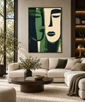 NAYA green and cream figurative abstract wall art in a refined living room