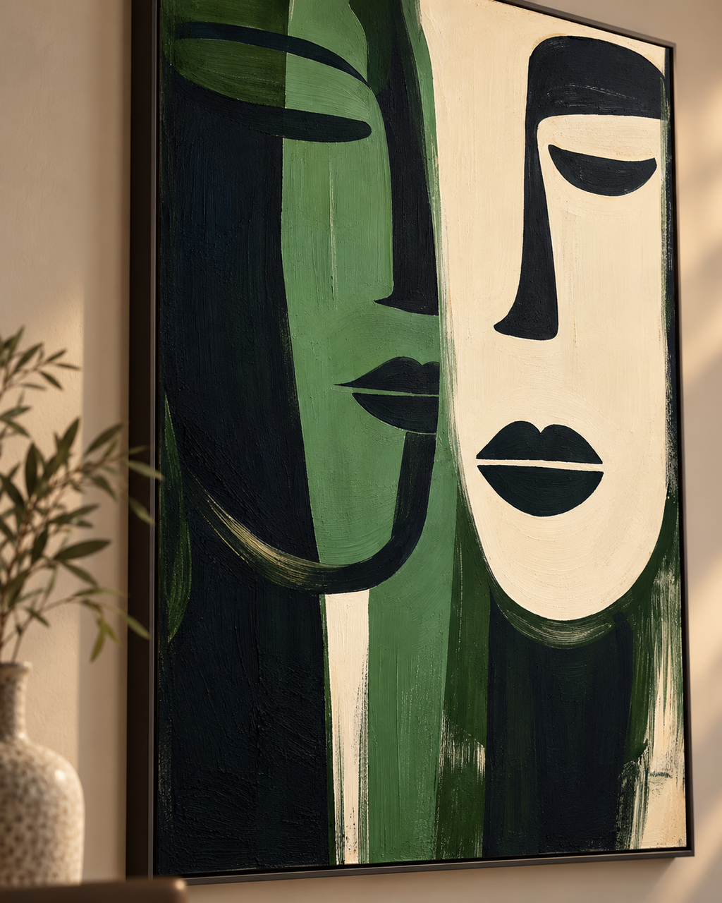 NAYA close-up showing expressive green, black and cream brush texture