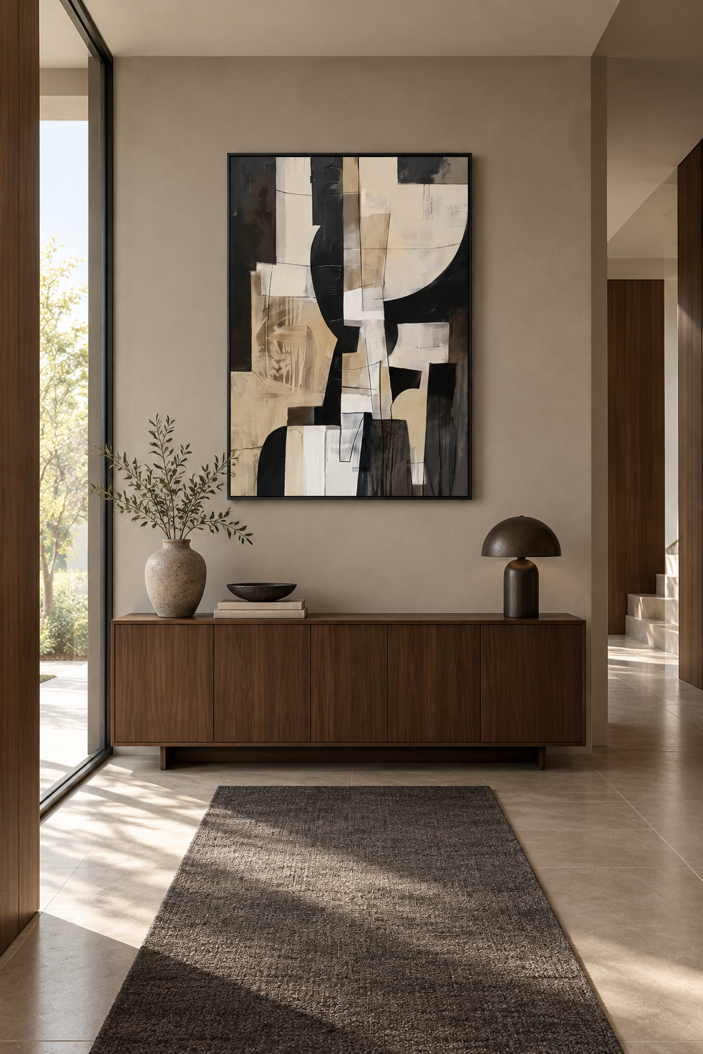 NOMA neutral geometric abstract wall art in a dining room