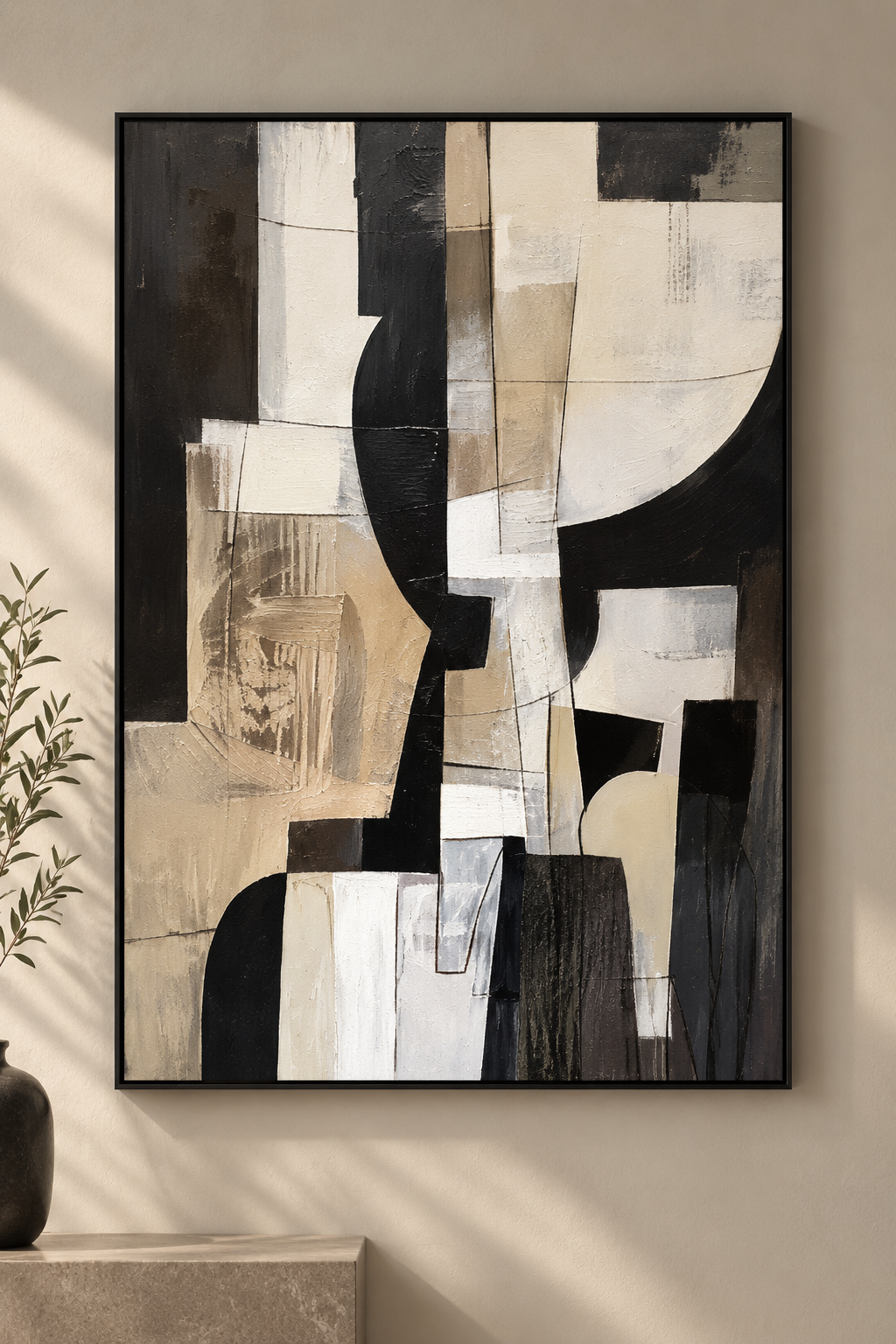 NOMA neutral geometric abstract wall art in a living room