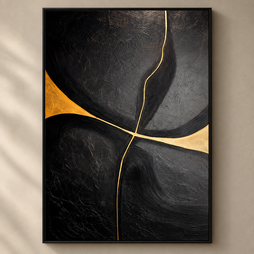 NOXIA black and gold textured wabi-sabi abstract wall art close-up