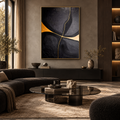NOXIA black and gold abstract wall art in a contemporary living room