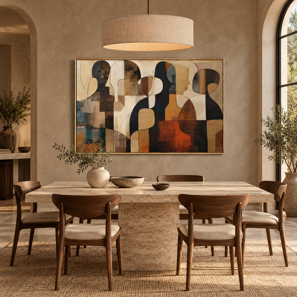 ORLA abstract figurative wall art in a premium European dining room