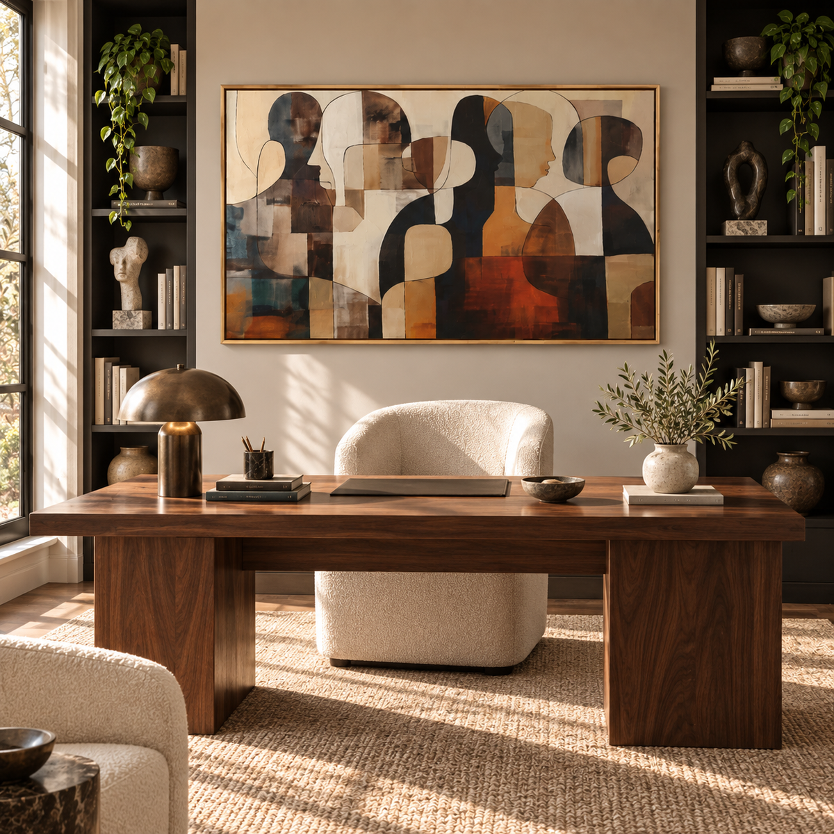 ORLA abstract figurative wall art displayed in a refined home office
