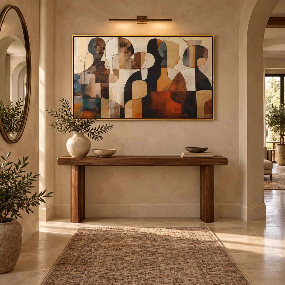 ORLA neutral figurative abstract wall art in a European hallway