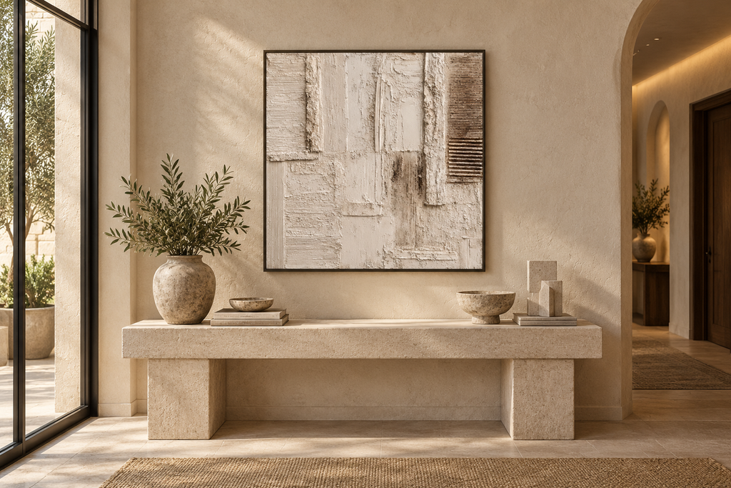 RELIVA beige ivory textured abstract wall art in an entryway