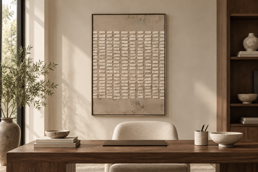 RÉSEA ivory grid textured wall art in an office