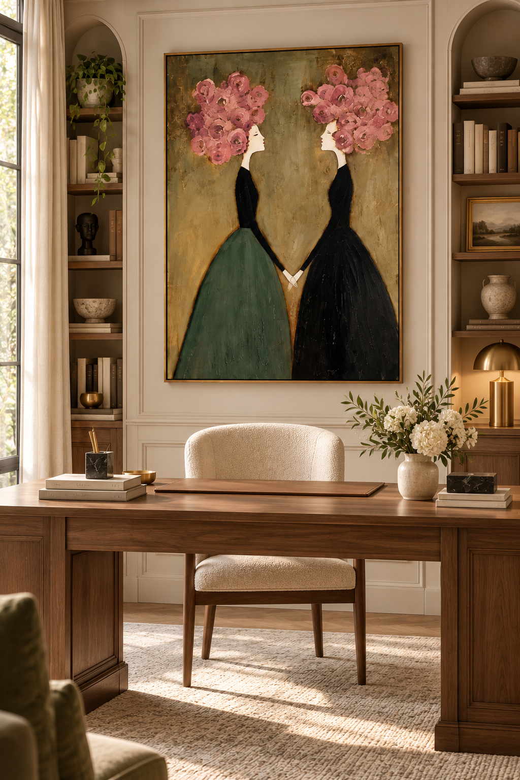ROSALIA modern floral figurative wall art in a luxury home office