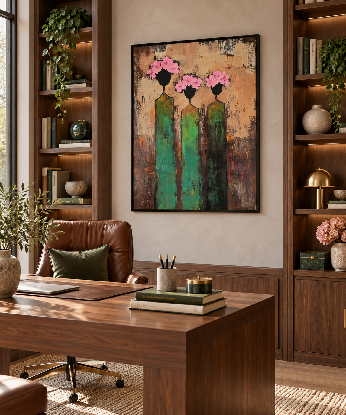 Rosavia pink flower figurative wall art in a luxury home office