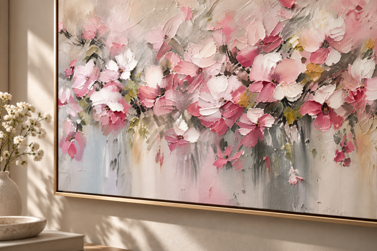 ROSÉA close-up showing layered hand-painted floral texture