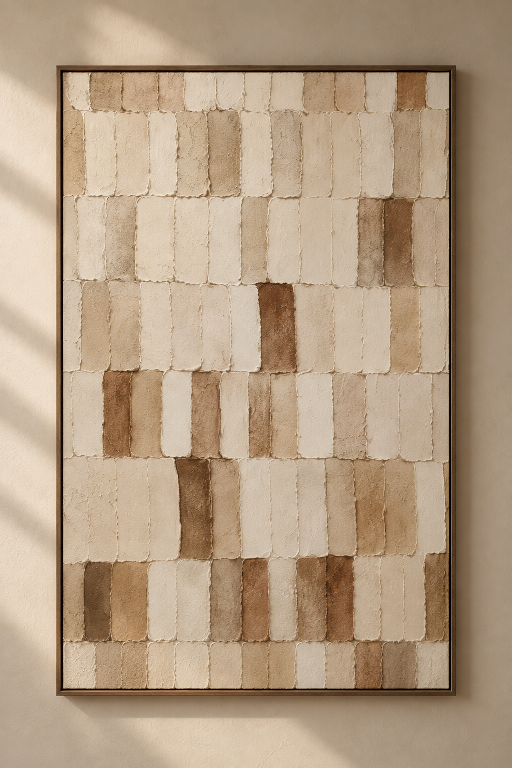 SAORI textured Japandi beige grid wall art in a dining room