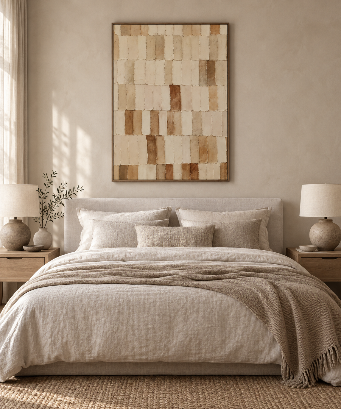 SAORI textured Japandi beige grid wall art — featured view