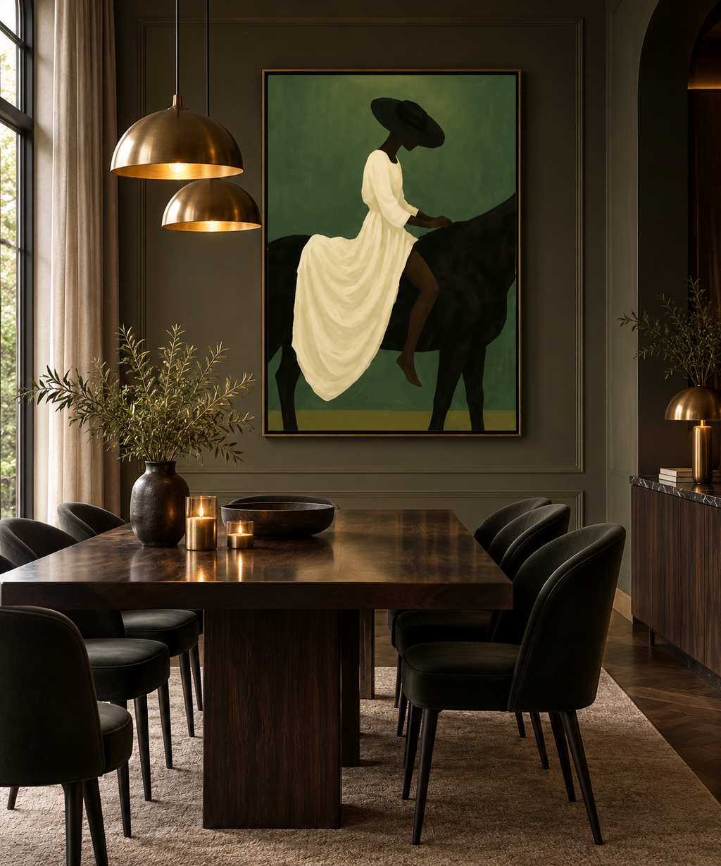 SAVREA ivory rider wall art in a luxurious dining room