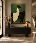 SAVREA black horse artwork above an entryway console