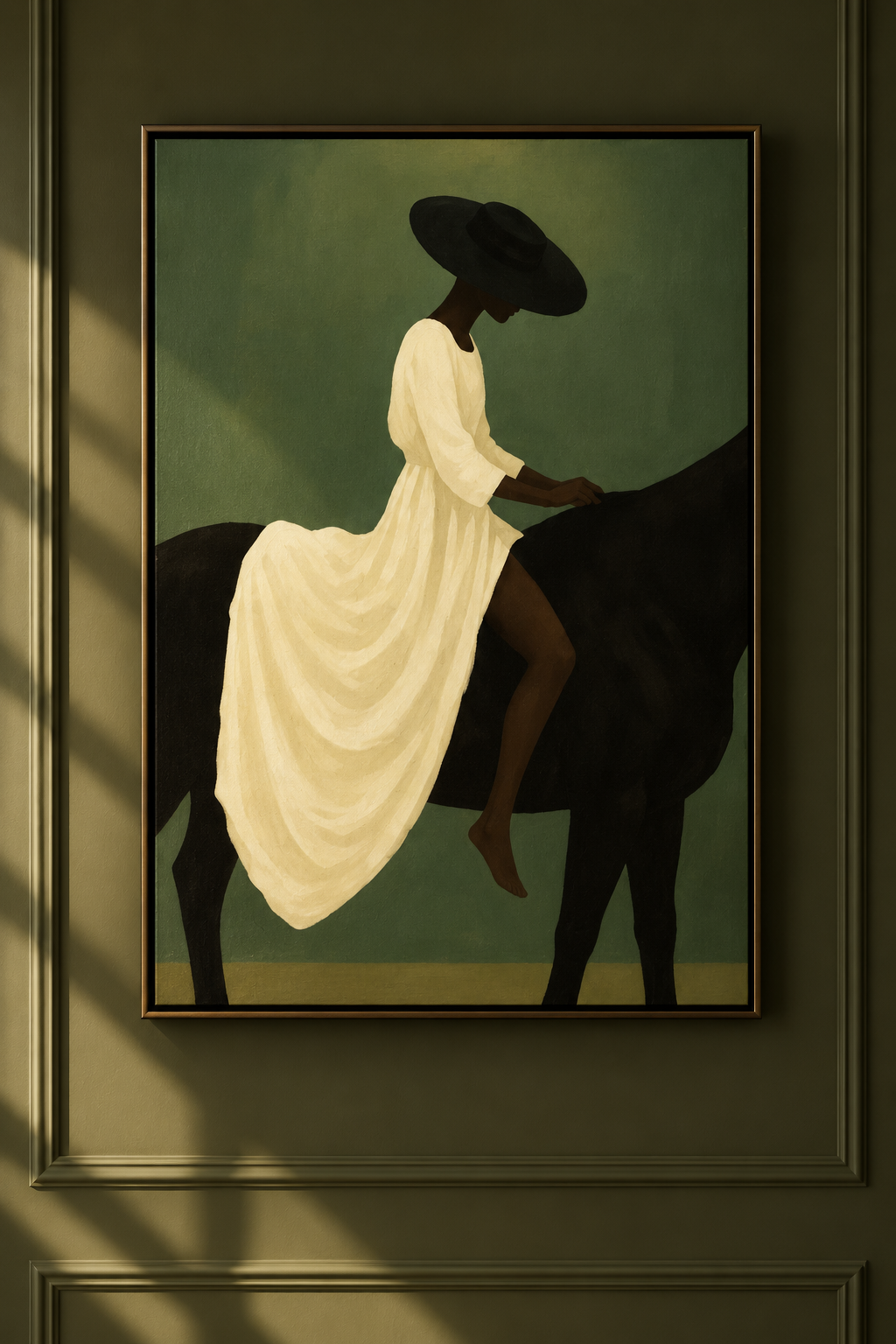 SAVREA ivory rider and black horse figurative wall art