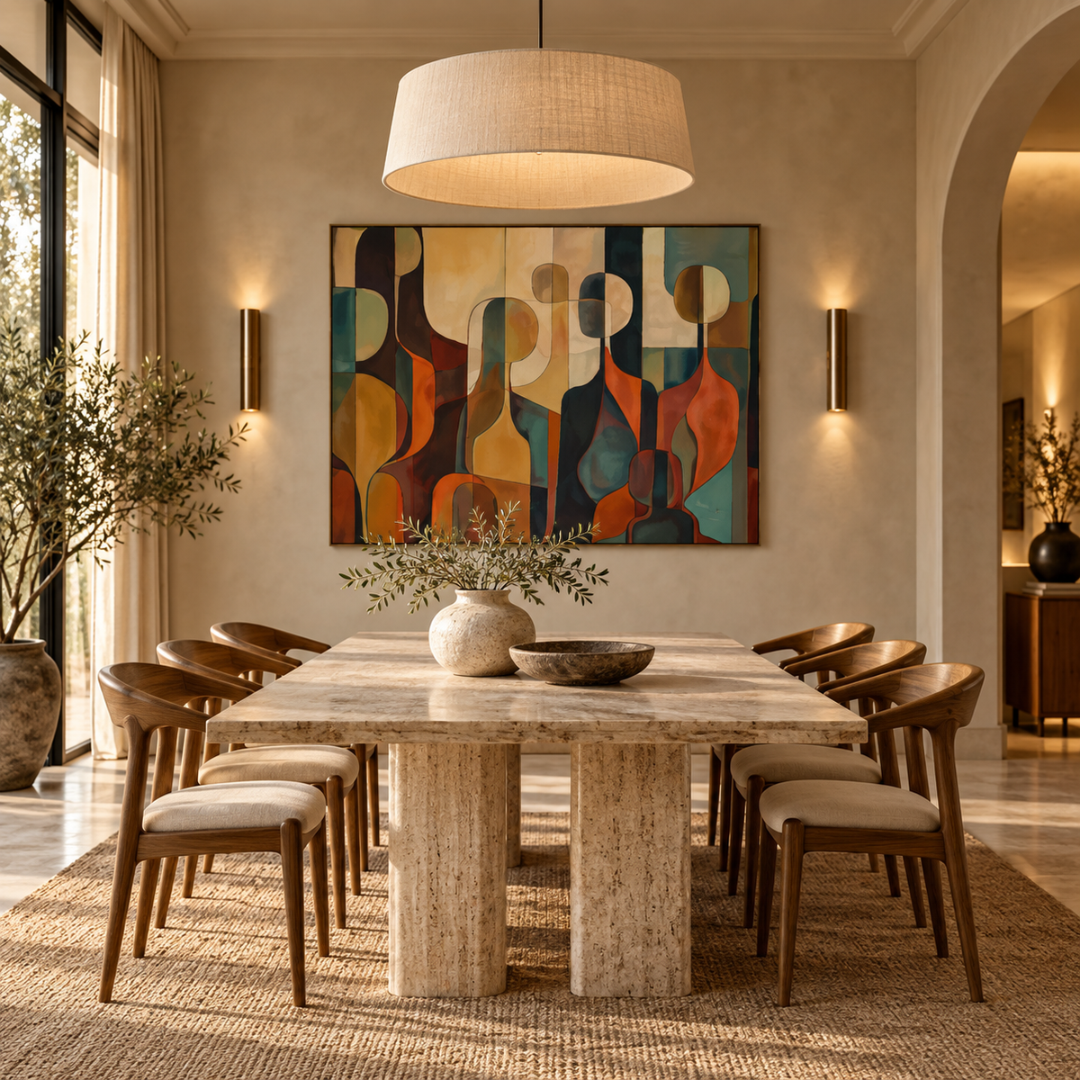 SOLARA textured abstract wall art in a premium European dining room