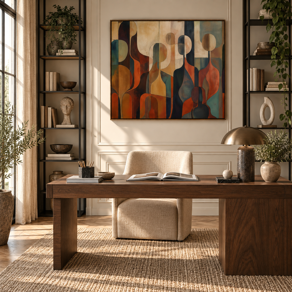 SOLARA abstract artwork displayed in a refined home office