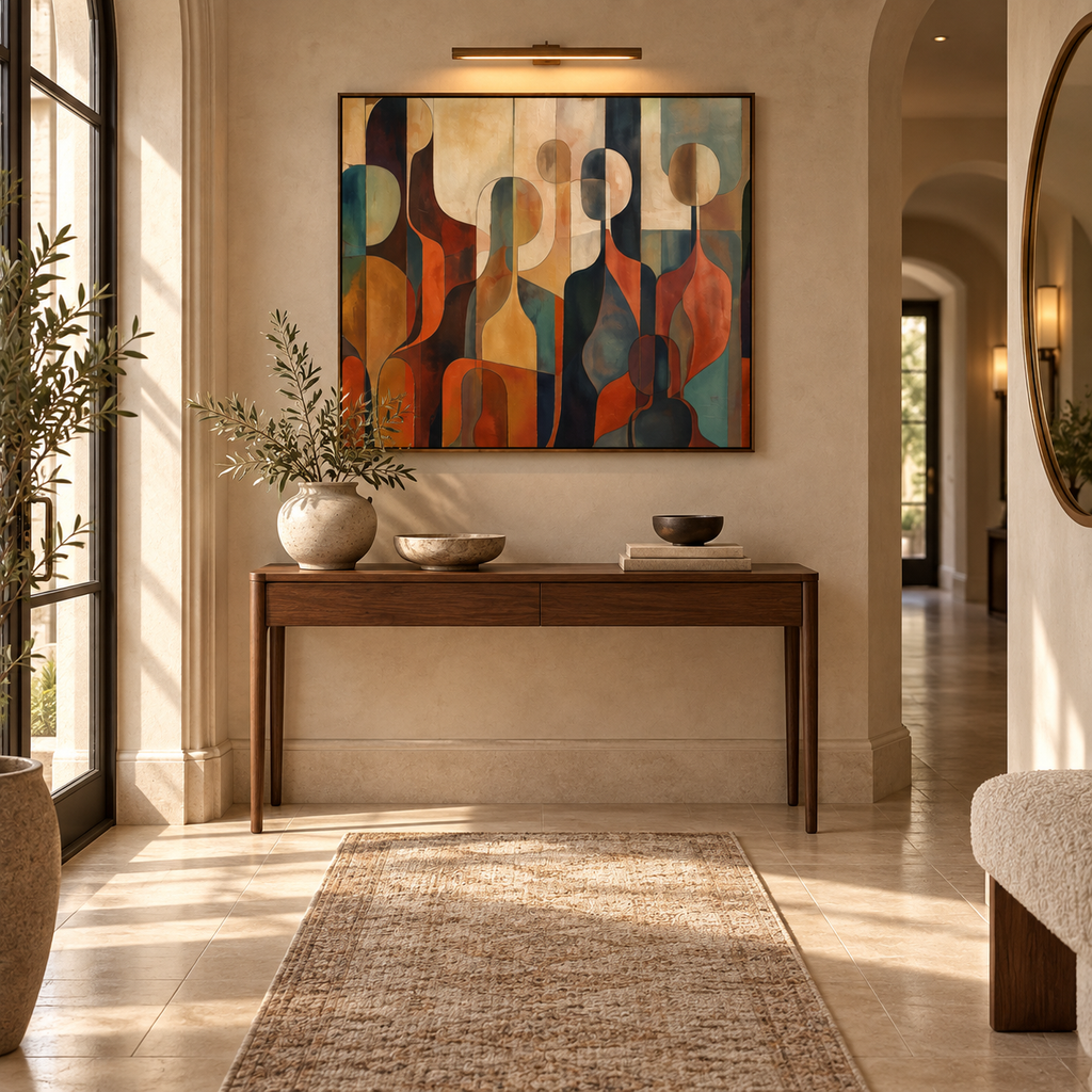 SOLARA modern textured abstract wall art in a European hallway