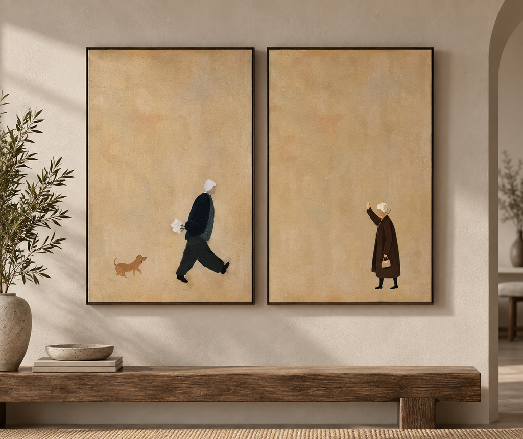 Sorelia set of two minimalist beige figurative wall art panels