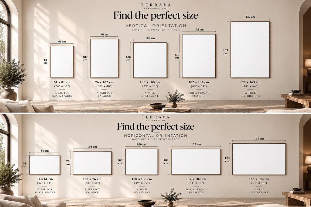 TERRAVA size guide - vertical and horizontal orientations