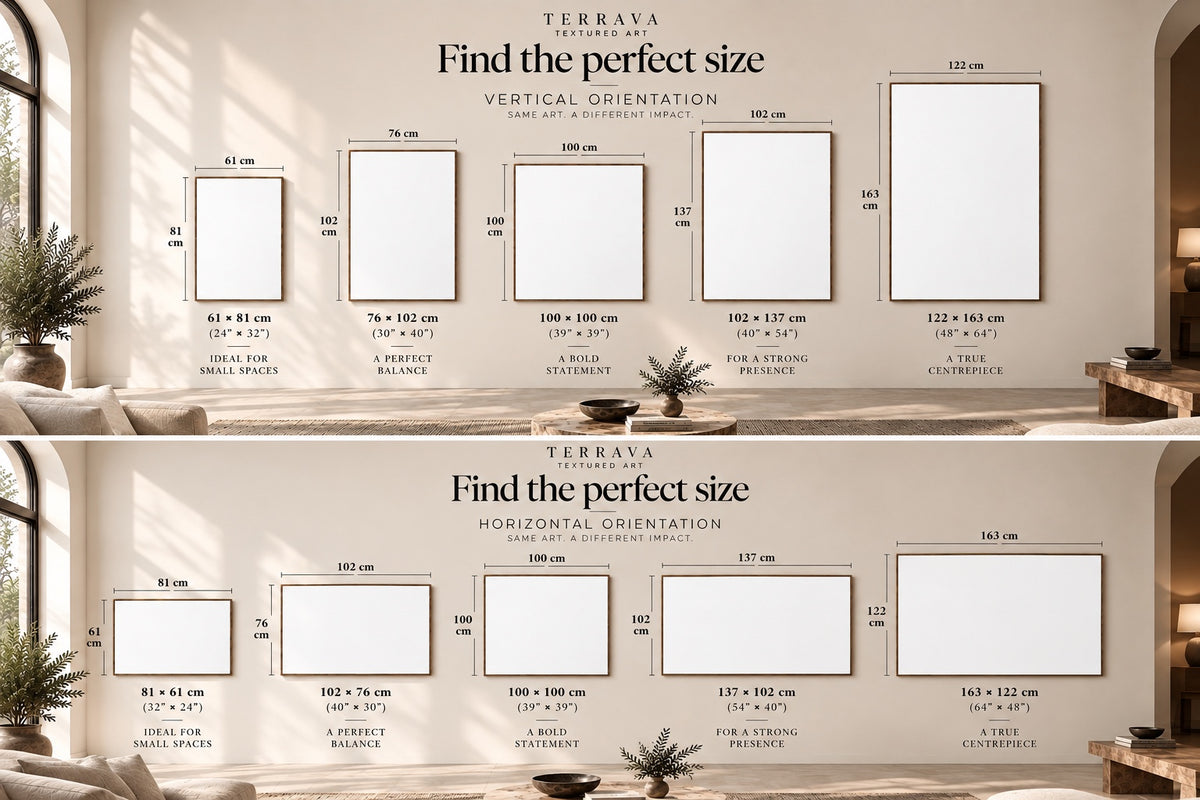 TERRAVA size guide - vertical and horizontal orientations