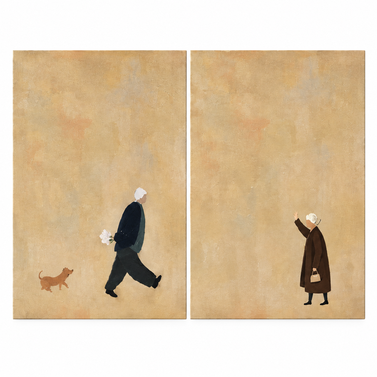 SORELIA set of two beige figurative paintings shown together on a white background. Both panels included; decorative frames not shown.