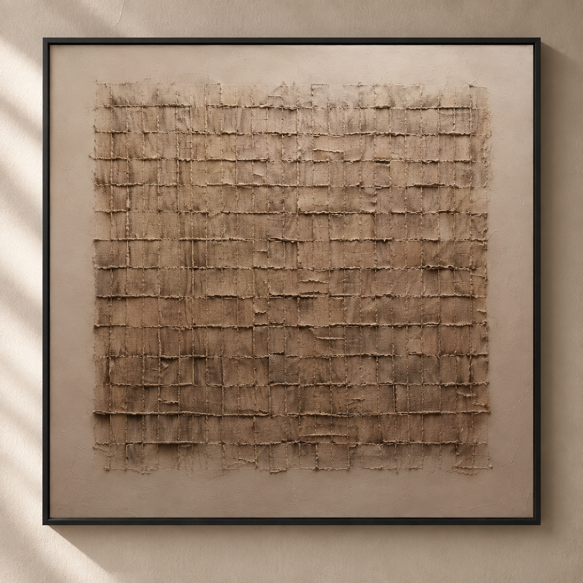 Close-up of TESSARA handmade woven grid texture