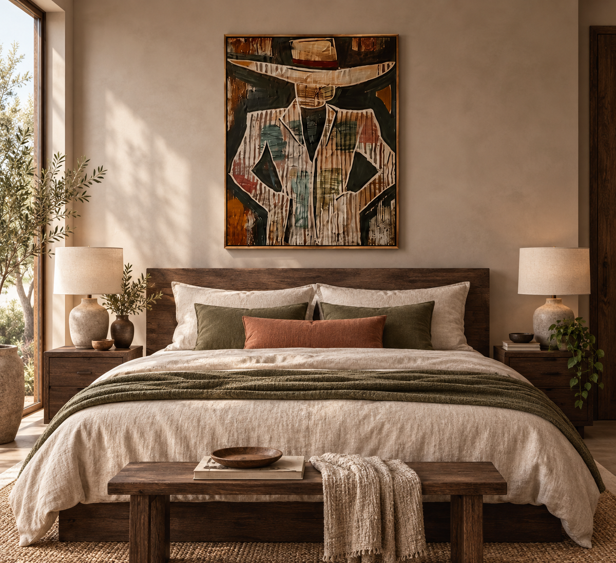 Vareno geometric masculine portrait above an elegant bedroom