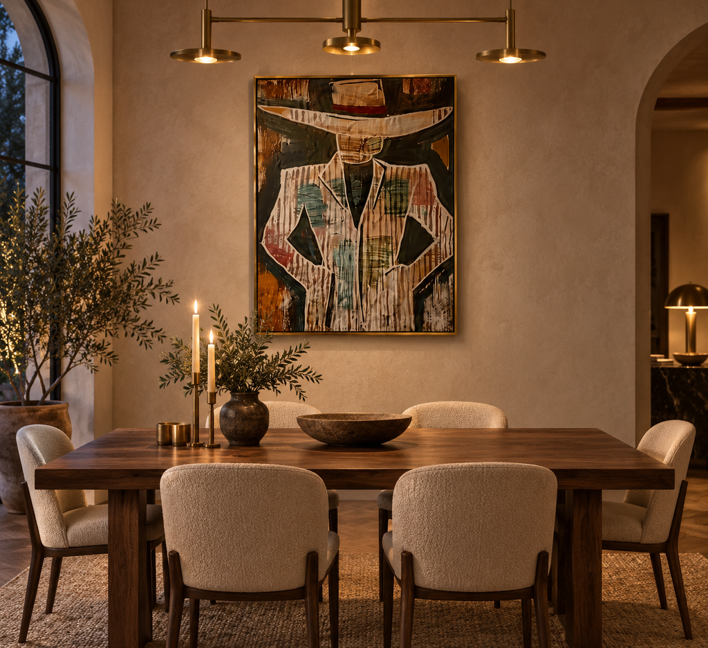 Vareno abstract man wall art in a refined dining room