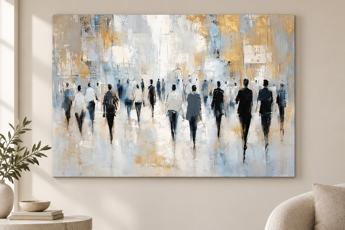VELORA blue ivory and gold abstract wall art close-up
