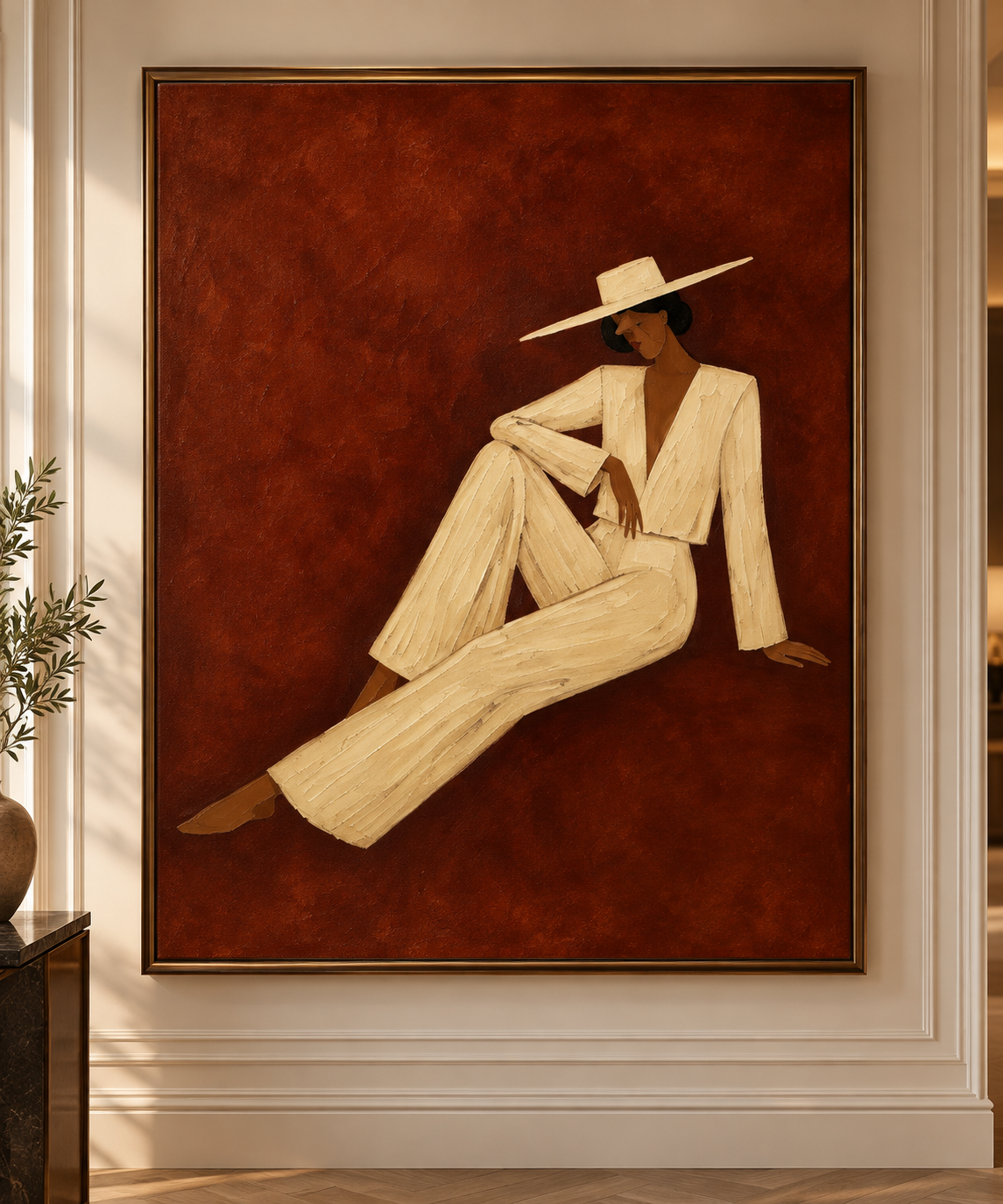 Veloria terracotta seated woman figurative wall art