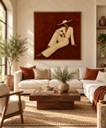 Veloria terracotta woman wall art in a contemporary living room
