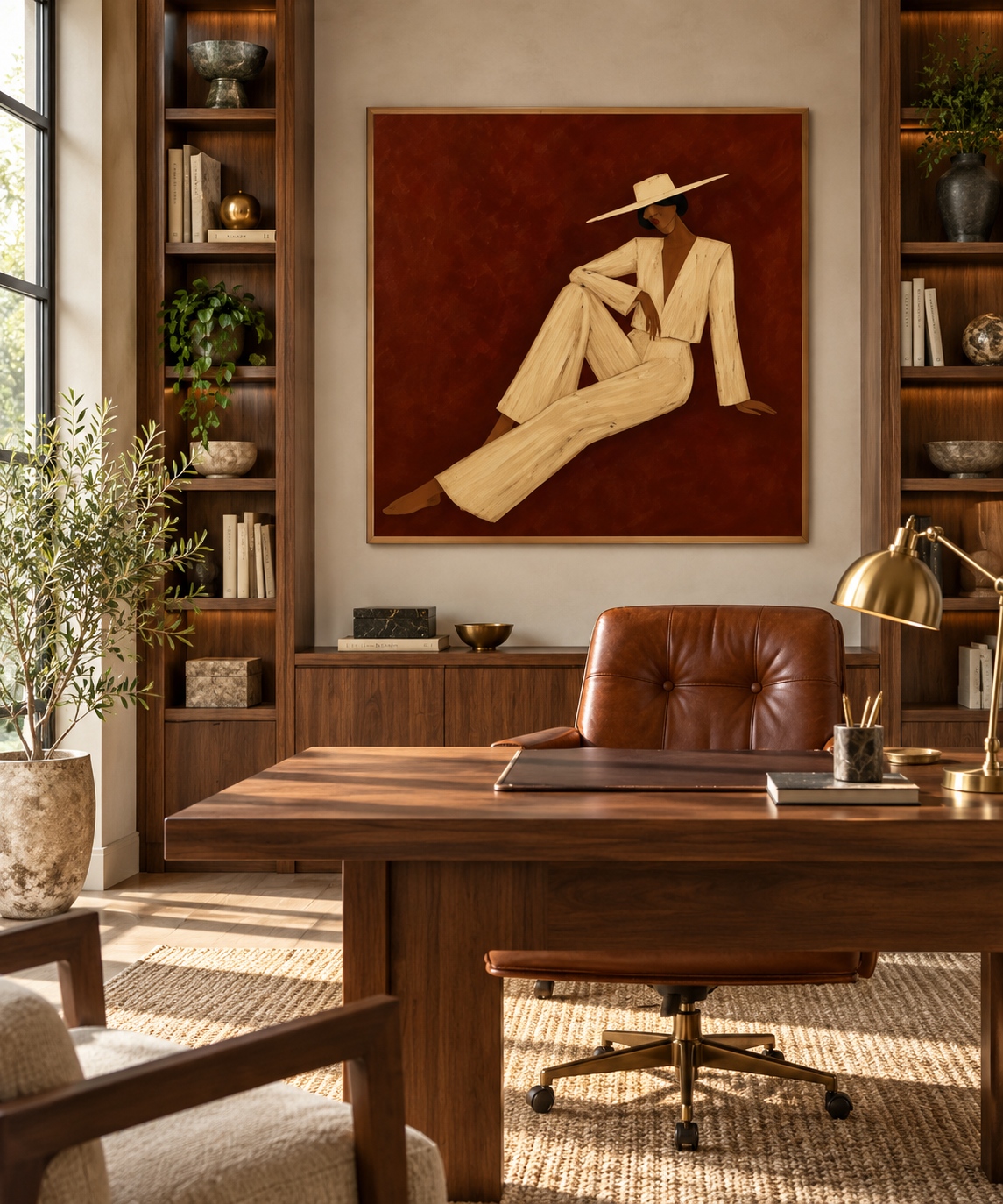 Veloria terracotta figurative wall art in a luxury home office