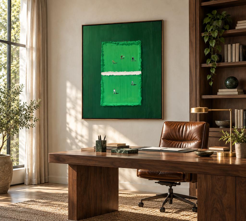MIRELIA textured golf course artwork in a home office