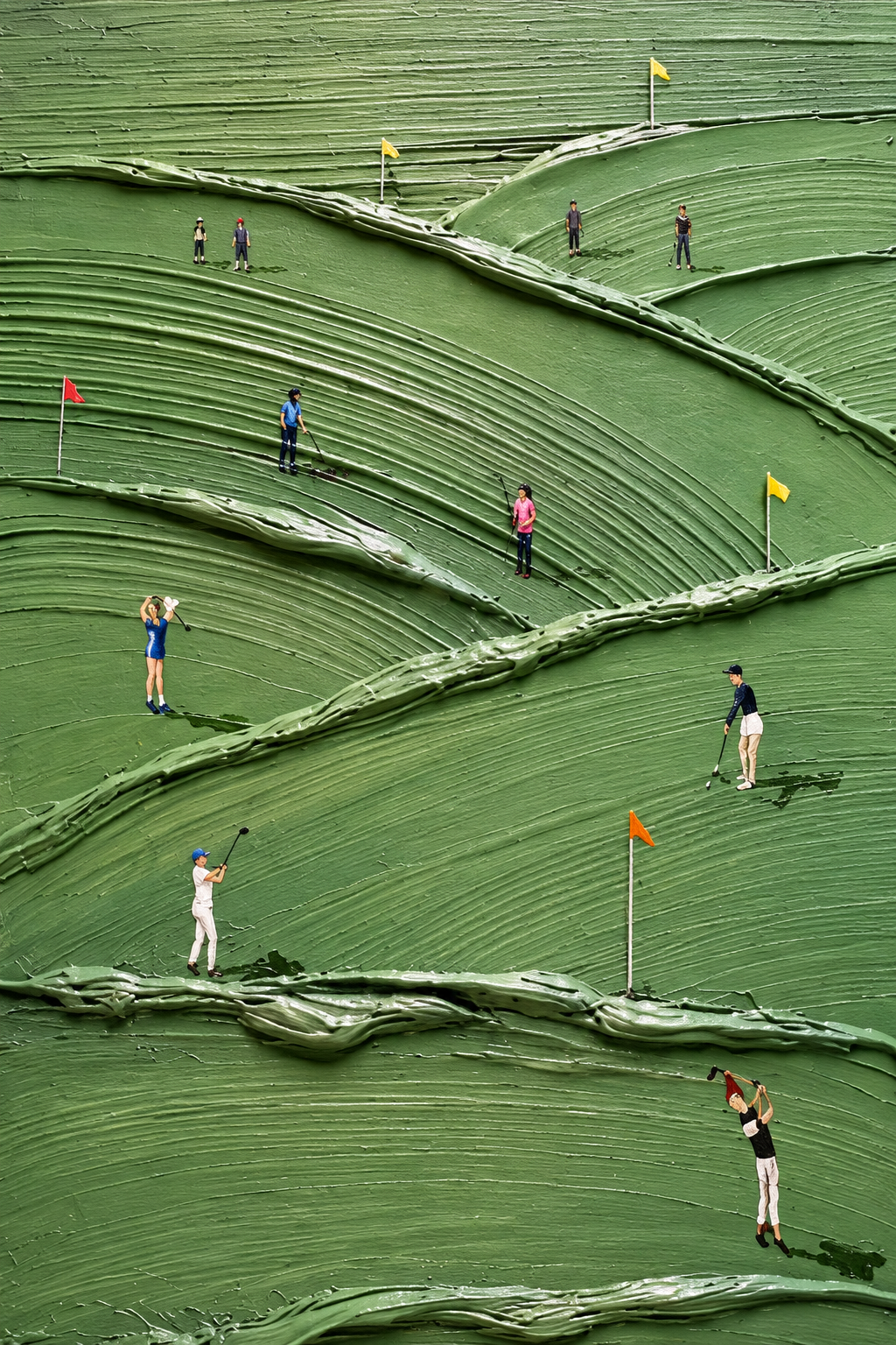 Close-up of VERDIA handmade green golf landscape relief texture