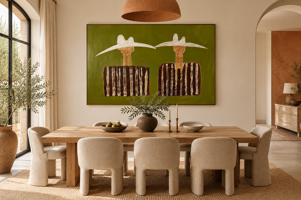 WESTARA olive green western wall art in a contemporary dining room
