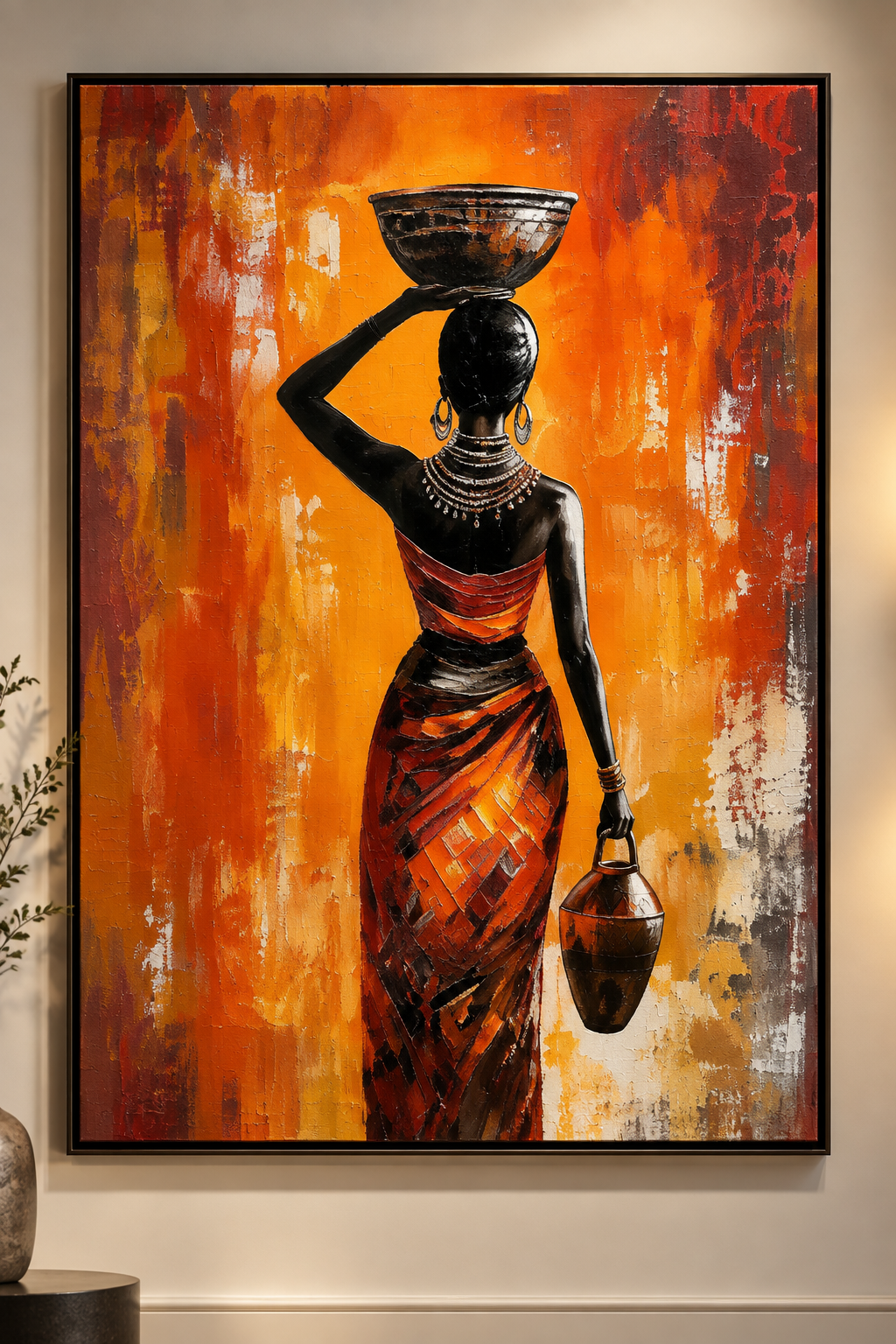 Zafira orange terracotta African woman figurative wall art