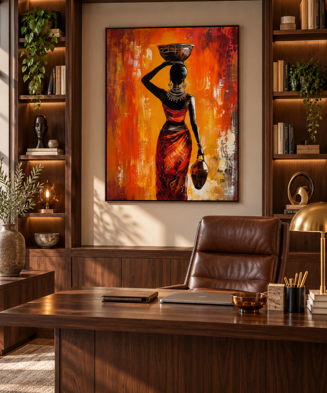 Zafira textured African-inspired wall art in a luxury home office