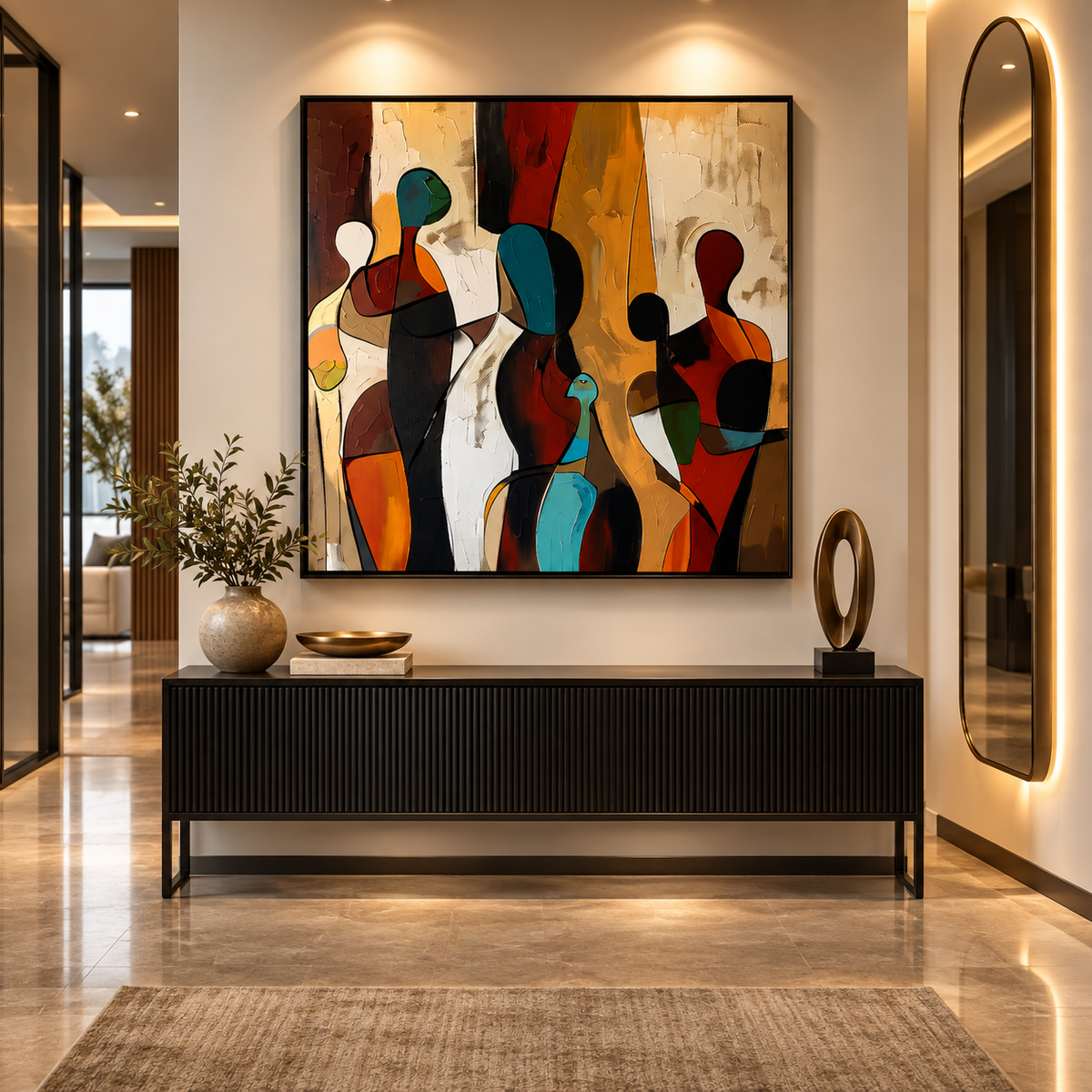 ZARIA multicolor figurative abstract wall art in a bedroom