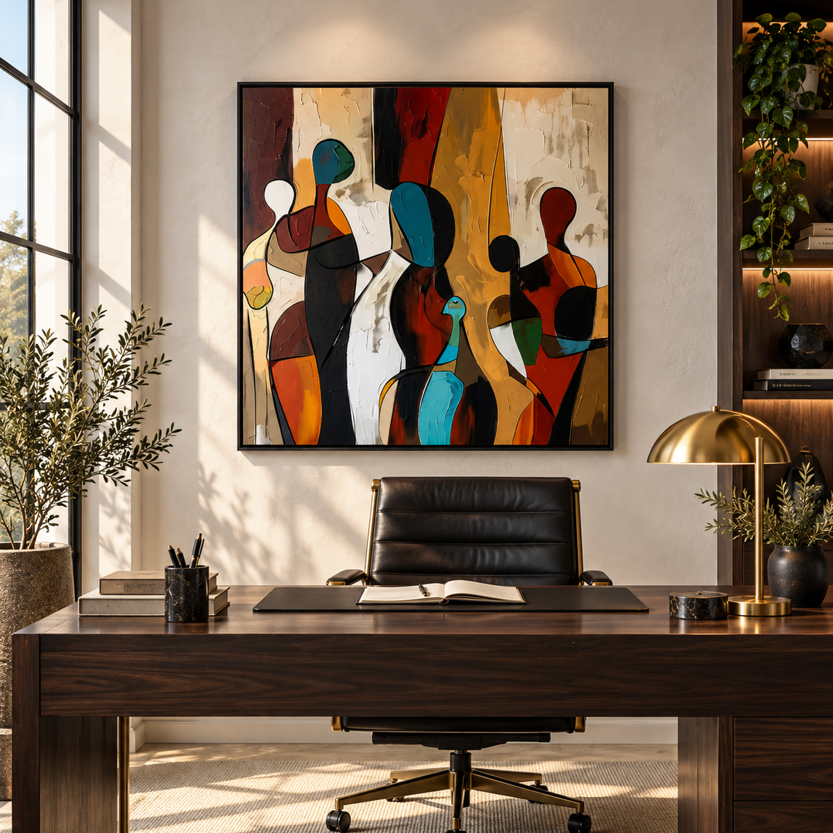 ZARIA multicolor figurative abstract wall art in a dining room