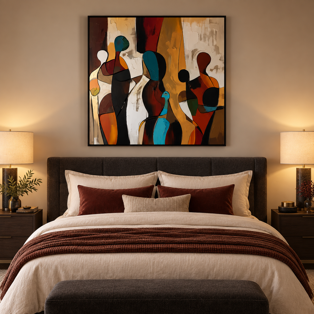 ZARIA multicolor figurative abstract wall art in an entryway