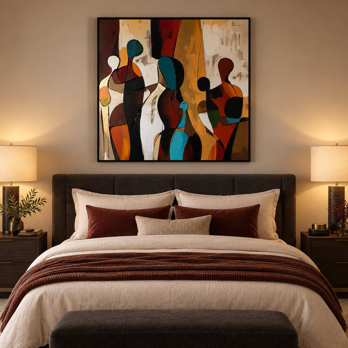 ZARIA multicolor figurative abstract wall art in an entryway