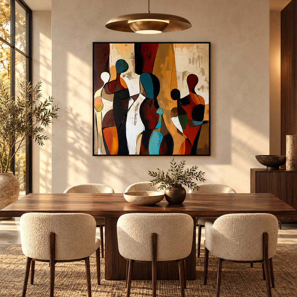 ZARIA multicolor figurative abstract wall art in a home office
