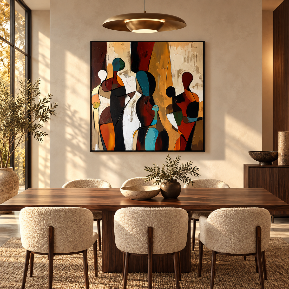 ZARIA multicolor figurative abstract wall art in a home office